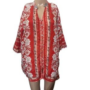 Johnny Was Red Floral silk Top